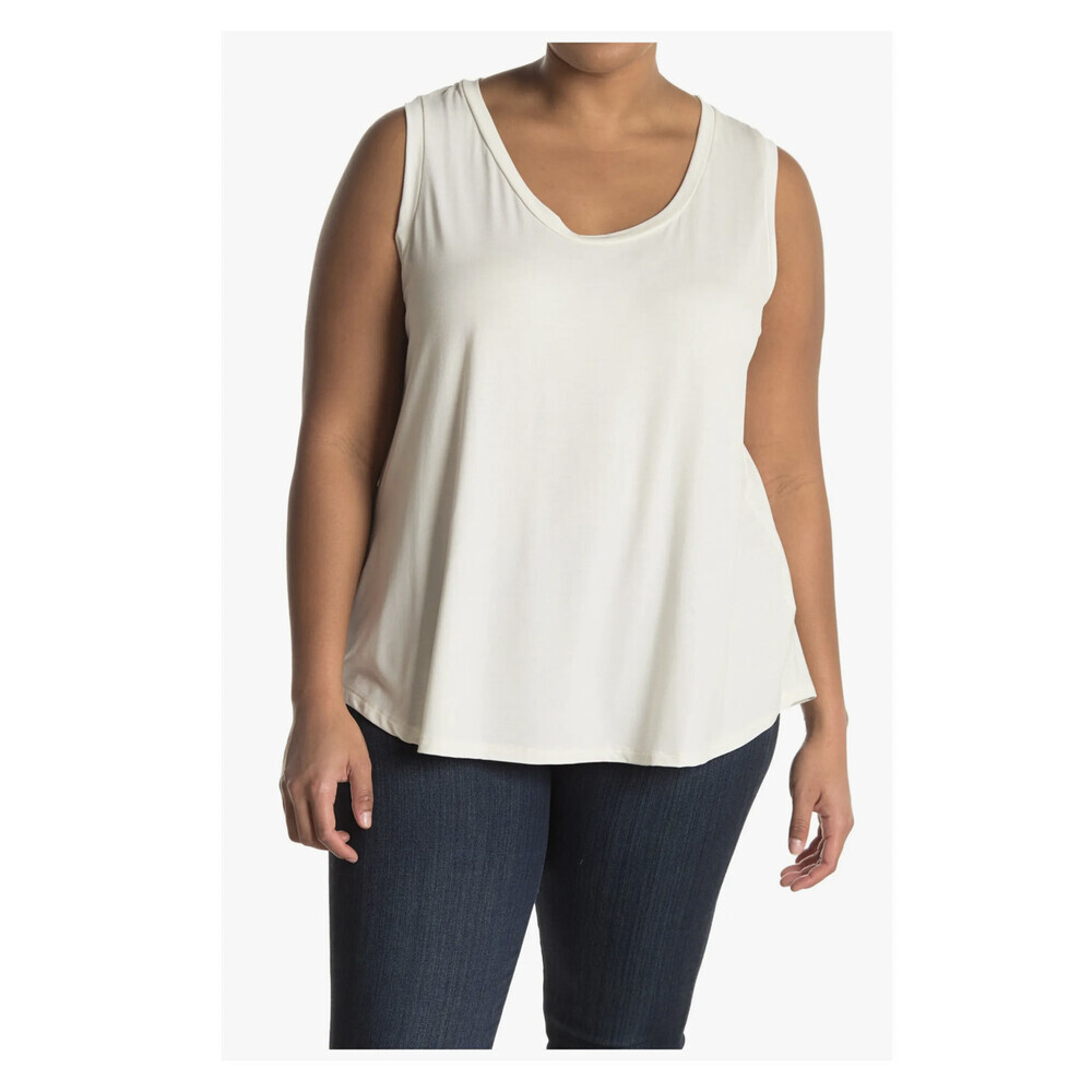 Lush Women's Double V-Neck Tank Top In Off White Plus Size 1X